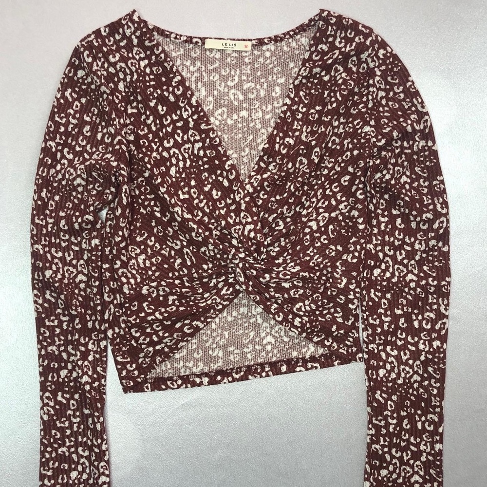 Long Sleeve Cream and burgundy half Top